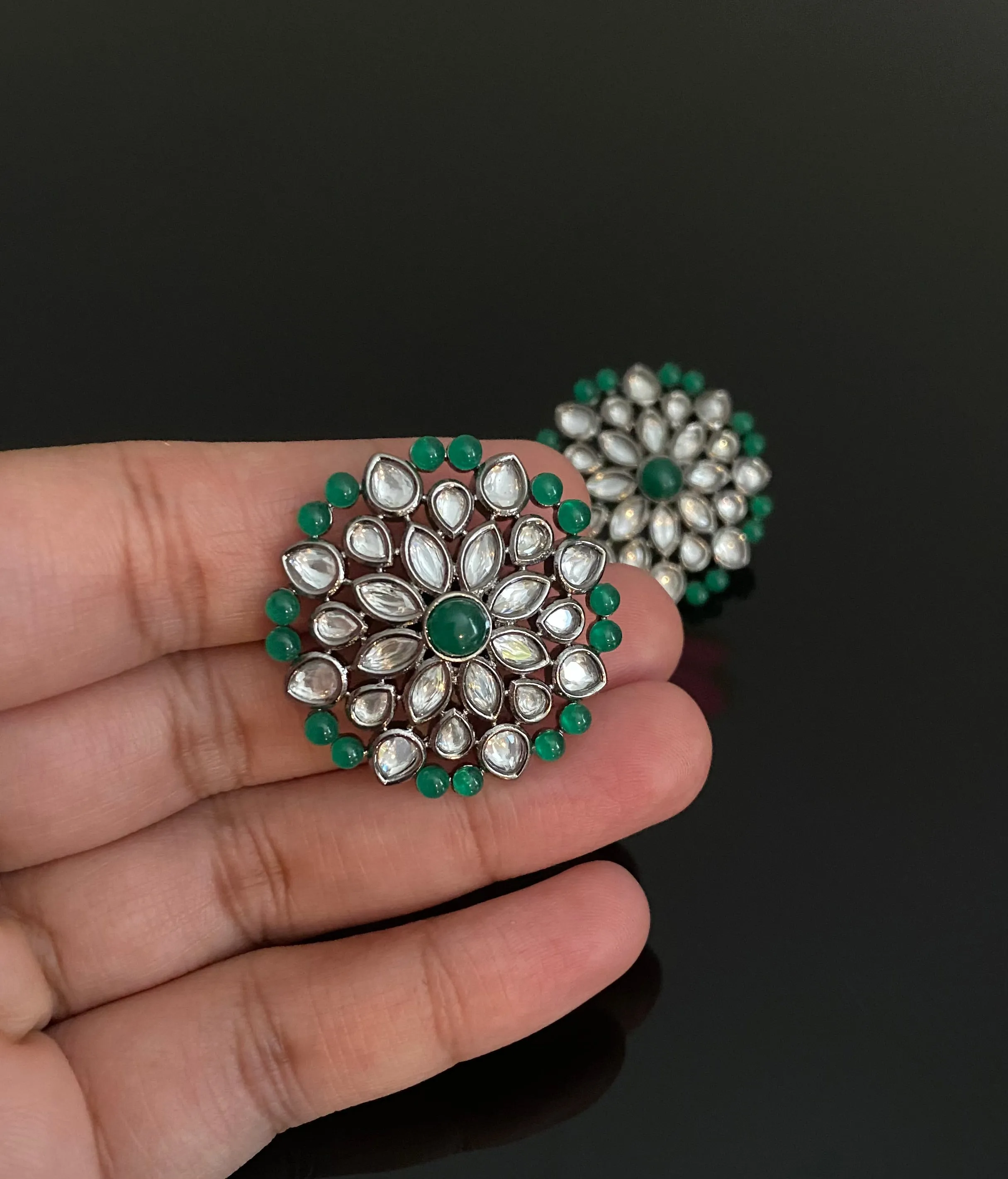Kundan Flower Design Studs With Victorian Plating DT24