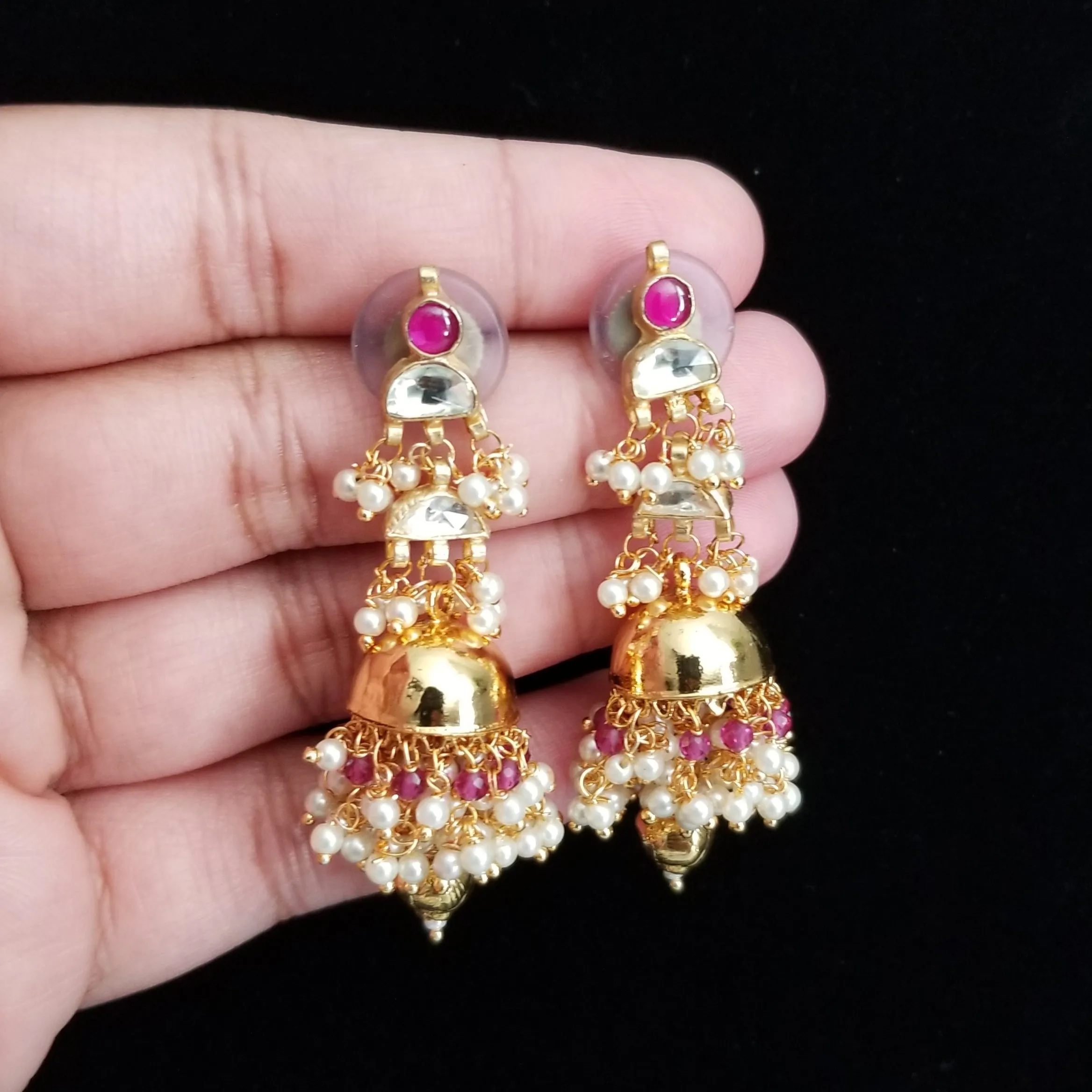 Kundan Necklace Set With Gold Ball Drops