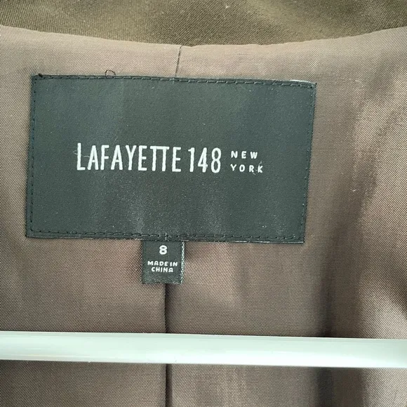Lafayette 148 New York Brown Wool One Button Long Sleeve Blazer Size 8 Women's