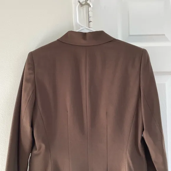 Lafayette 148 New York Brown Wool One Button Long Sleeve Blazer Size 8 Women's