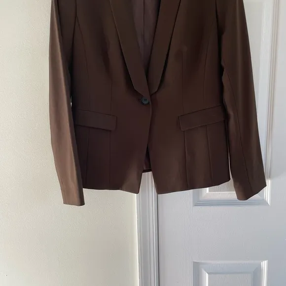 Lafayette 148 New York Brown Wool One Button Long Sleeve Blazer Size 8 Women's