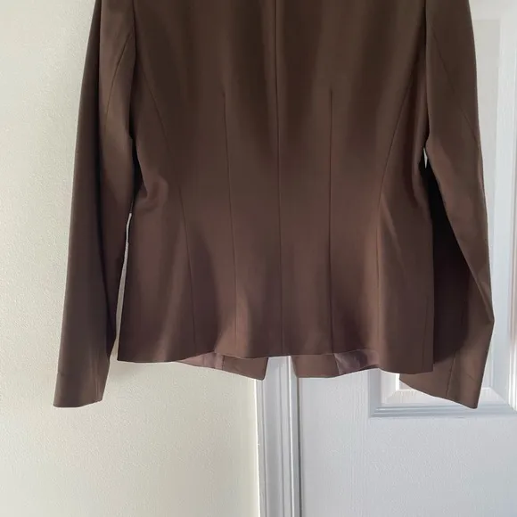 Lafayette 148 New York Brown Wool One Button Long Sleeve Blazer Size 8 Women's