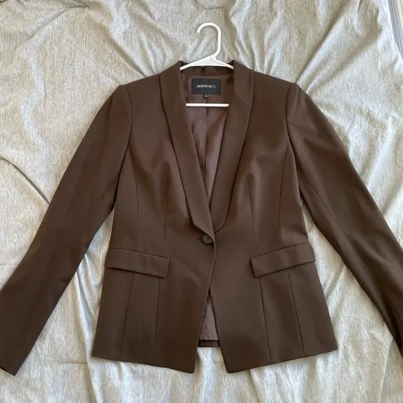 Lafayette 148 New York Brown Wool One Button Long Sleeve Blazer Size 8 Women's