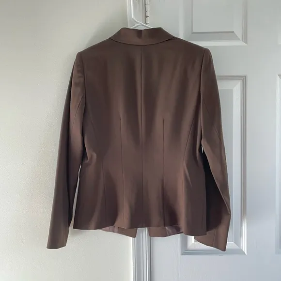 Lafayette 148 New York Brown Wool One Button Long Sleeve Blazer Size 8 Women's