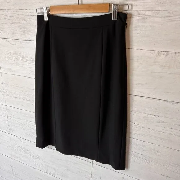 Lafayette 148 New York Skirt Womens Size 4 Black Wool Blend Double Vent Pencil