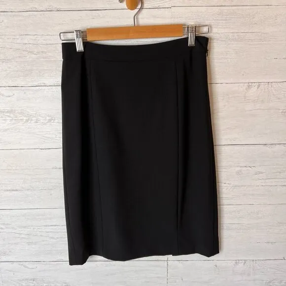 Lafayette 148 New York Skirt Womens Size 4 Black Wool Blend Double Vent Pencil