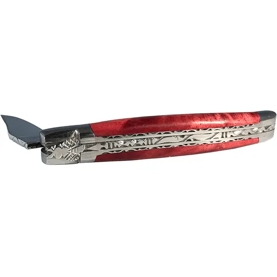 Laguiole en Aubrac Handcrafted Luxury Double Plates Multipurpose Knife with Buckeye Red Handle,  4.75-inches