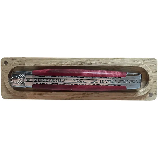 Laguiole en Aubrac Handcrafted Luxury Double Plates Multipurpose Knife with Buckeye Red Handle,  4.75-inches