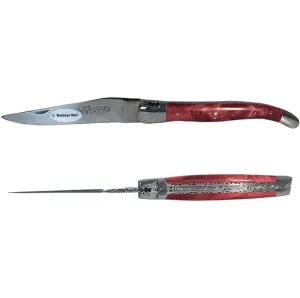 Laguiole en Aubrac Handcrafted Luxury Double Plates Multipurpose Knife with Buckeye Red Handle,  4.75-inches