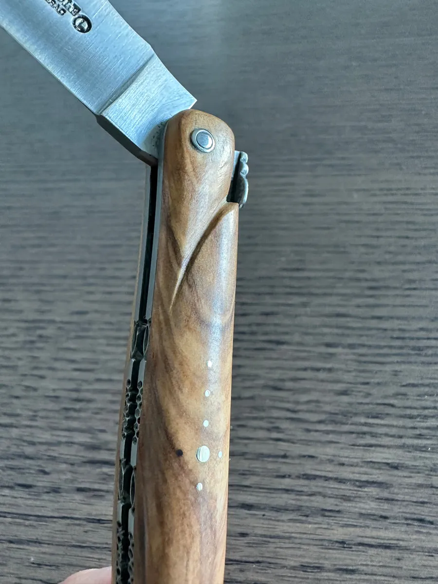 Laguiole en Aubrac Luxury Handcrafted Plated Multipurpose Knife, Full Olivewood Handle, 4.75-Inches