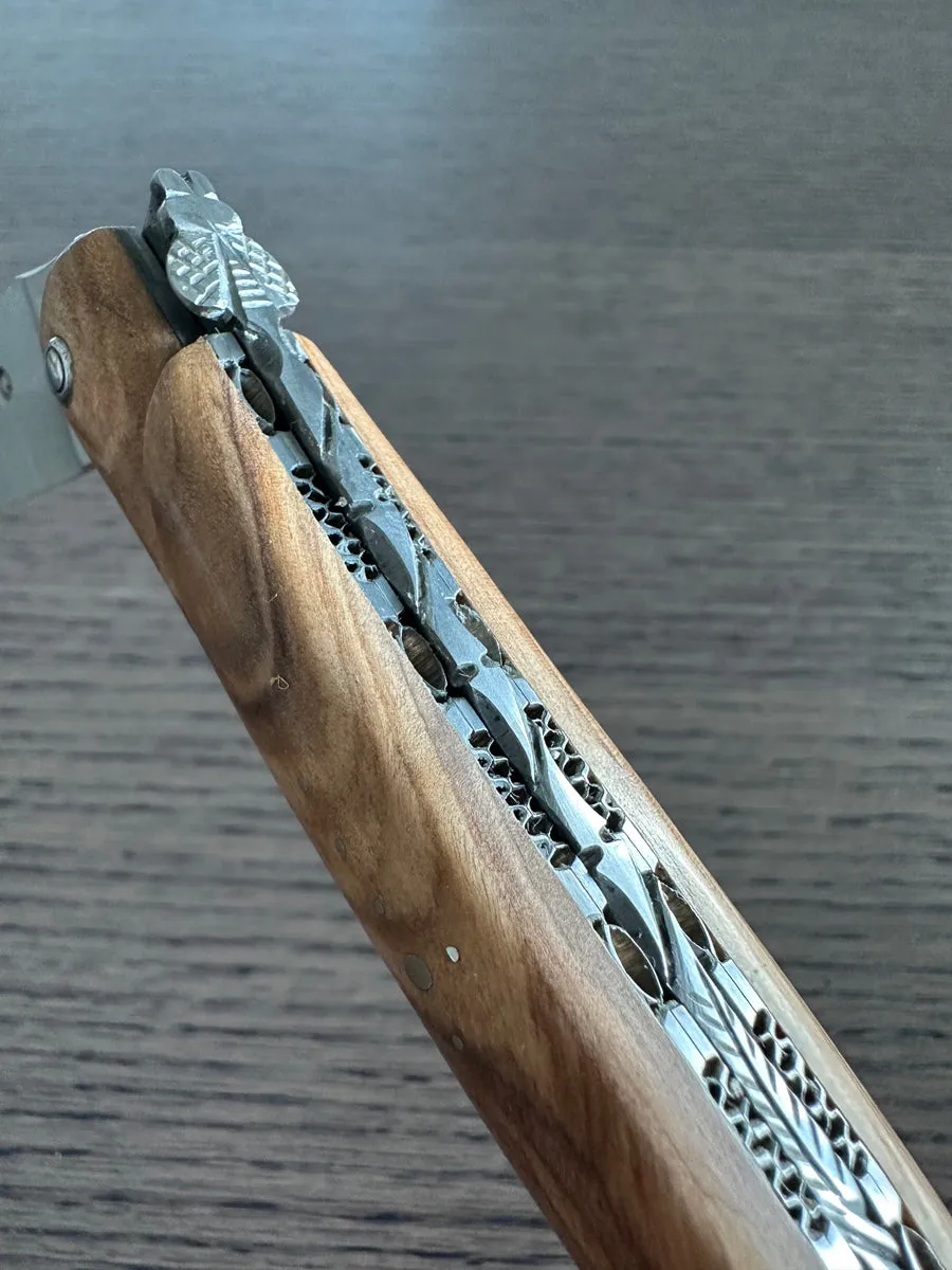 Laguiole en Aubrac Luxury Handcrafted Plated Multipurpose Knife, Full Olivewood Handle, 4.75-Inches