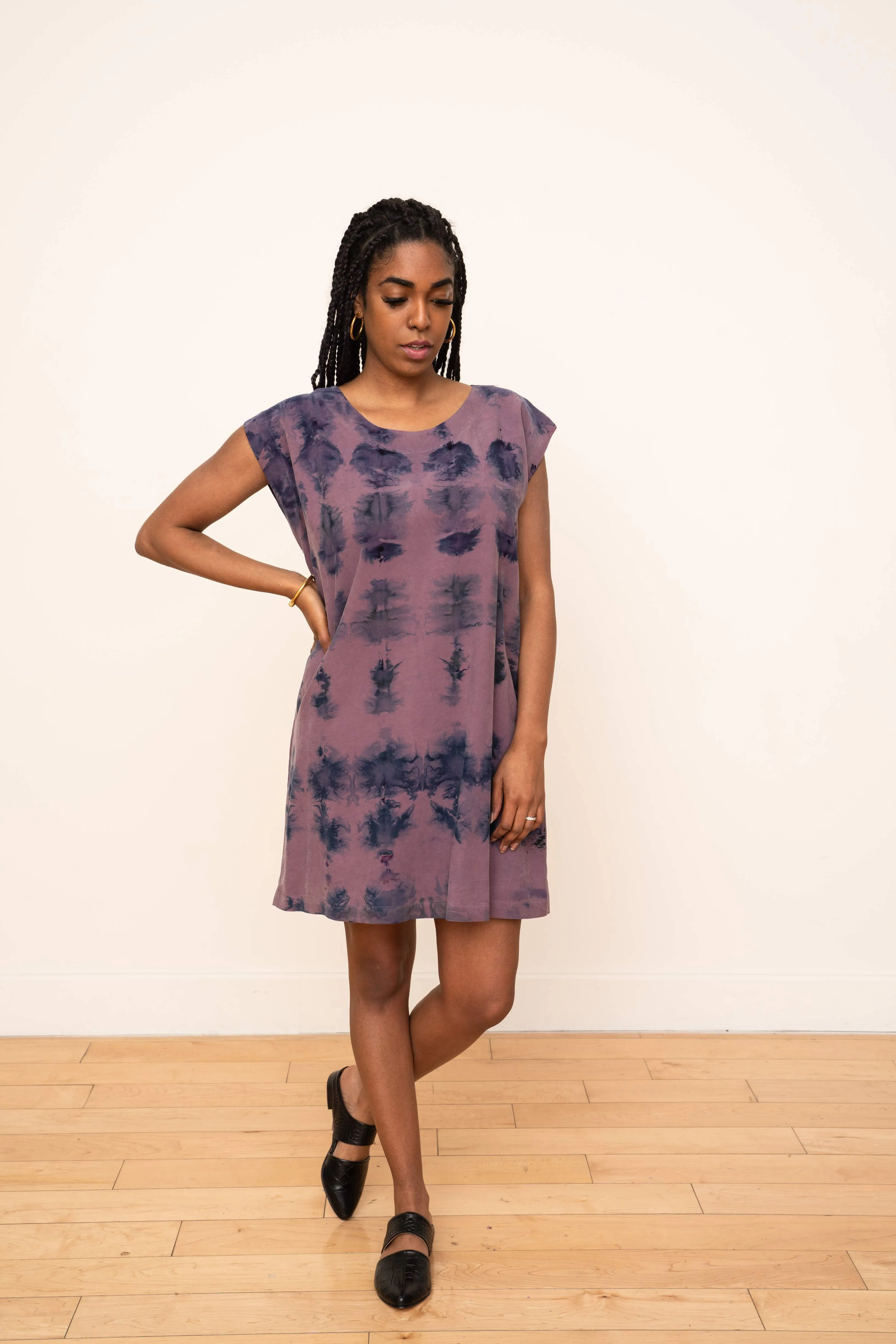 Laguna Shift Dress in Ikat Plum and Blue