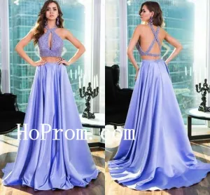 Lavender Beaded Prom Dresses,Two Piece Prom Dress,Evening Dress