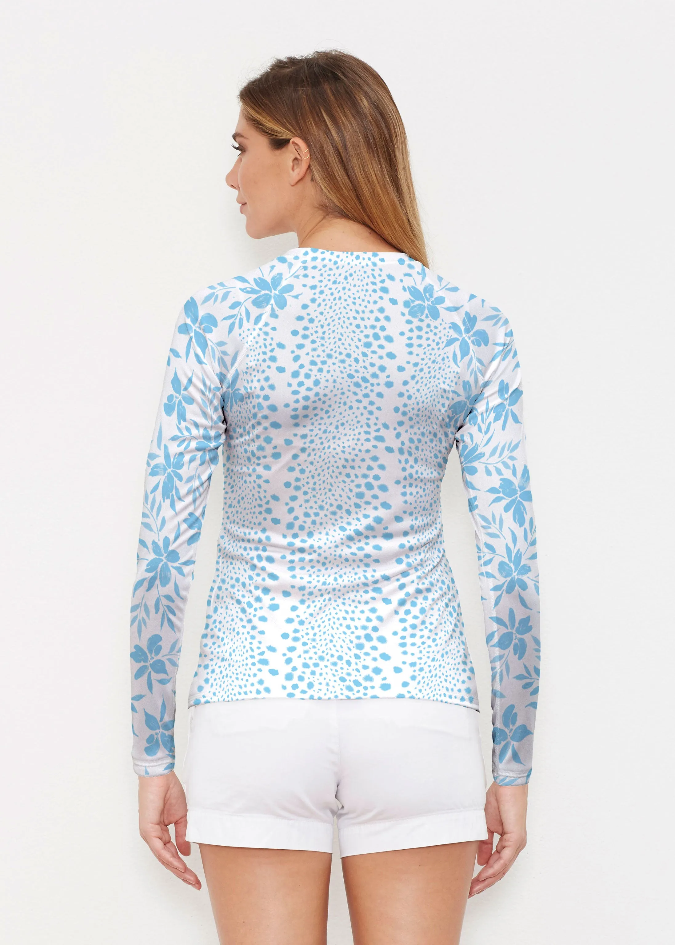 Leopard Rose Aqua (8028) ~ Long Sleeve Rash Guard