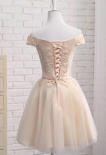 Light Champagne Short Tulle Wedding Party Dresses, Cute Formal Dresses, Mismatch Bridesmaid Dresses