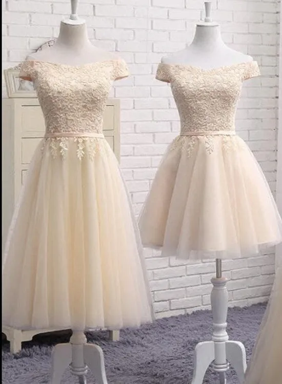 Light Champagne Short Tulle Wedding Party Dresses, Cute Formal Dresses, Mismatch Bridesmaid Dresses