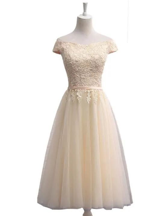 Light Champagne Short Tulle Wedding Party Dresses, Cute Formal Dresses, Mismatch Bridesmaid Dresses