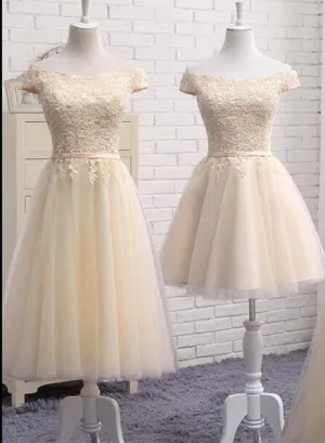 Light Champagne Short Tulle Wedding Party Dresses, Cute Formal Dresses, Mismatch Bridesmaid Dresses