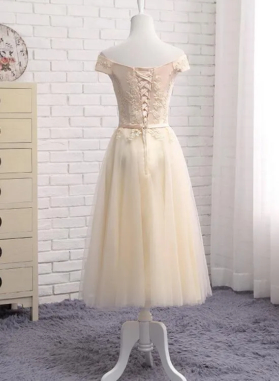 Light Champagne Short Tulle Wedding Party Dresses, Cute Formal Dresses, Mismatch Bridesmaid Dresses