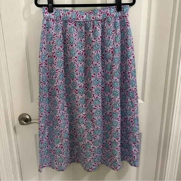 LOFT Floral Button Pull-on Midi Skirt Women’s size Medium Pink Blue Green colors