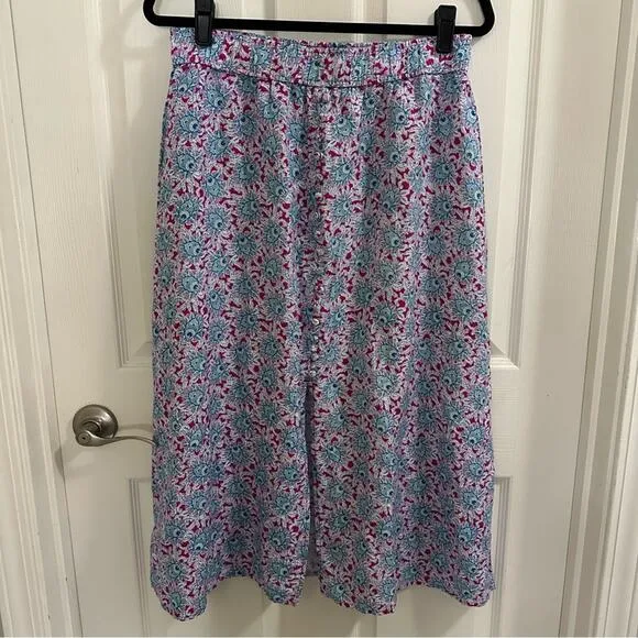 LOFT Floral Button Pull-on Midi Skirt Women’s size Medium Pink Blue Green colors