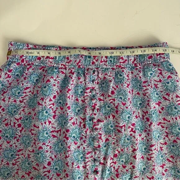 LOFT Floral Button Pull-on Midi Skirt Women’s size Medium Pink Blue Green colors