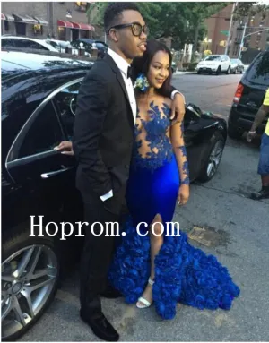Long Sleeve Prom Dresses,Royal Blue Prom Dress,Evening Dress