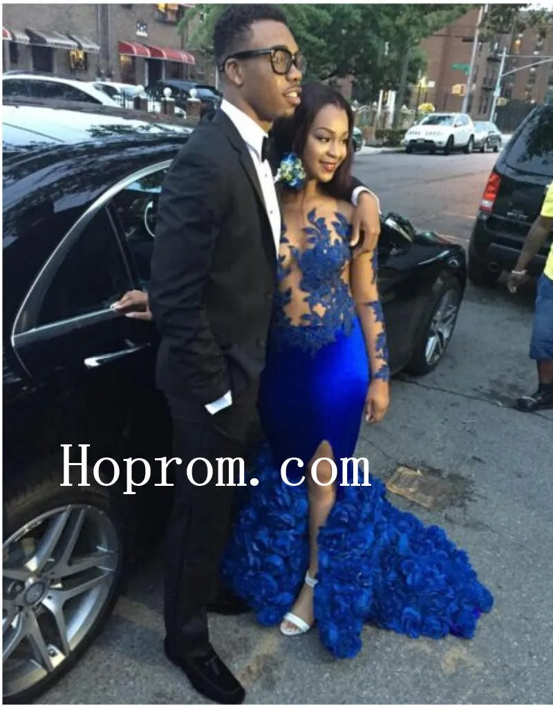 Long Sleeve Prom Dresses,Royal Blue Prom Dress,Evening Dress
