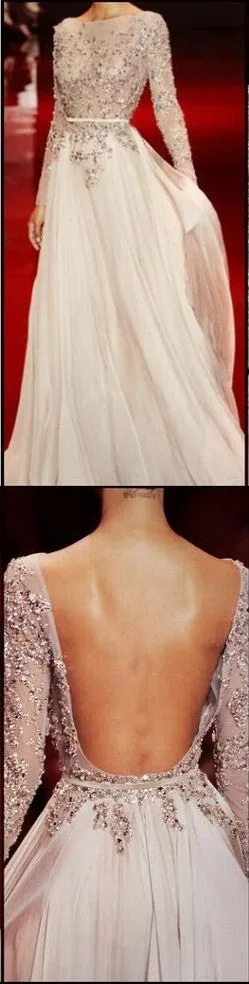 Long Sleeves Backless Evening Party Long Prom Dresses, BG51115