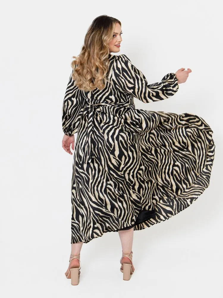 Lovedrobe Luxe Zebra Print Midaxi Dress with Balloon Sleeves