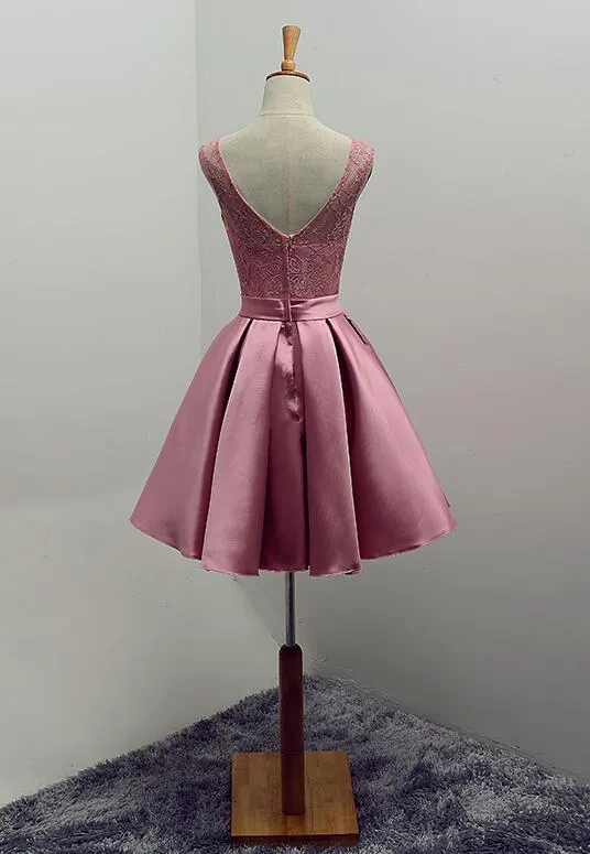Lovely Lace and Satin Short Party Dress, Cute Homecoming Dress