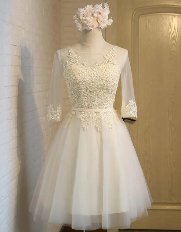 Lovely Tulle Round Neckline Lace Short Party Dress, Homecoming Dress