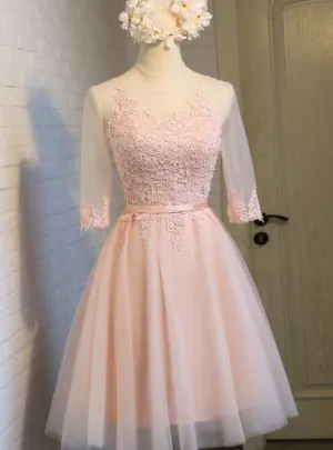 Lovely Tulle Round Neckline Lace Short Party Dress, Homecoming Dress