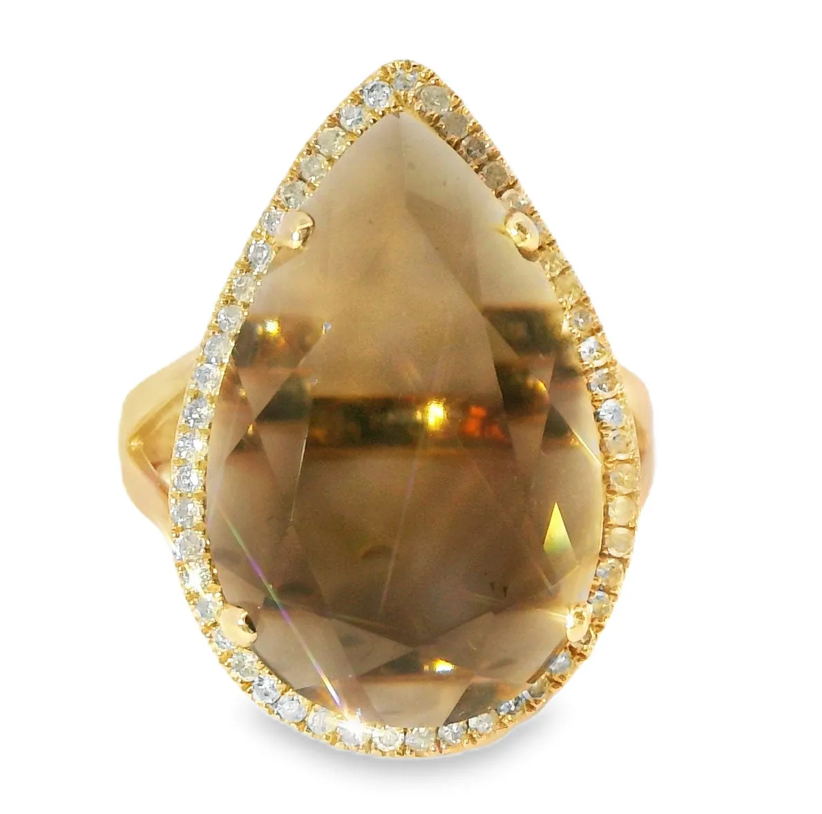 Magnificent 14K Pink Rose Gold Smokey Topaz Brown Quartz MicroPave Diamond Ring