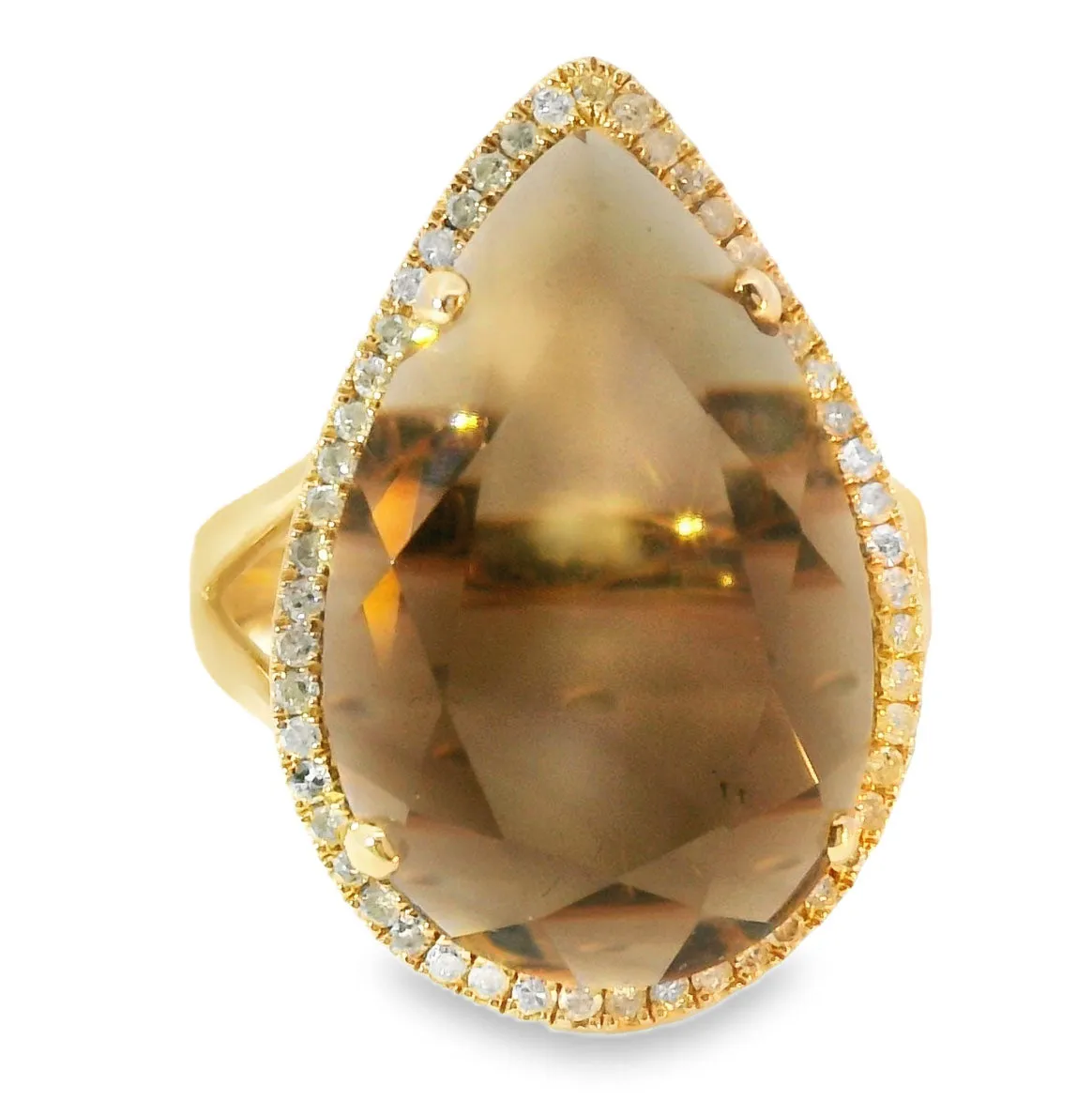 Magnificent 14K Pink Rose Gold Smokey Topaz Brown Quartz MicroPave Diamond Ring