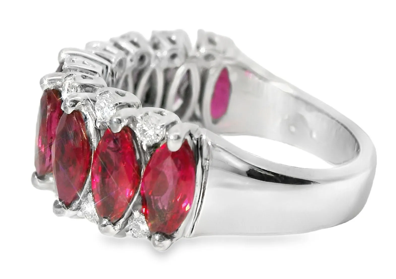 Magnificent Estate 18K White Gold Ruby Diamond Wedding Ring Band
