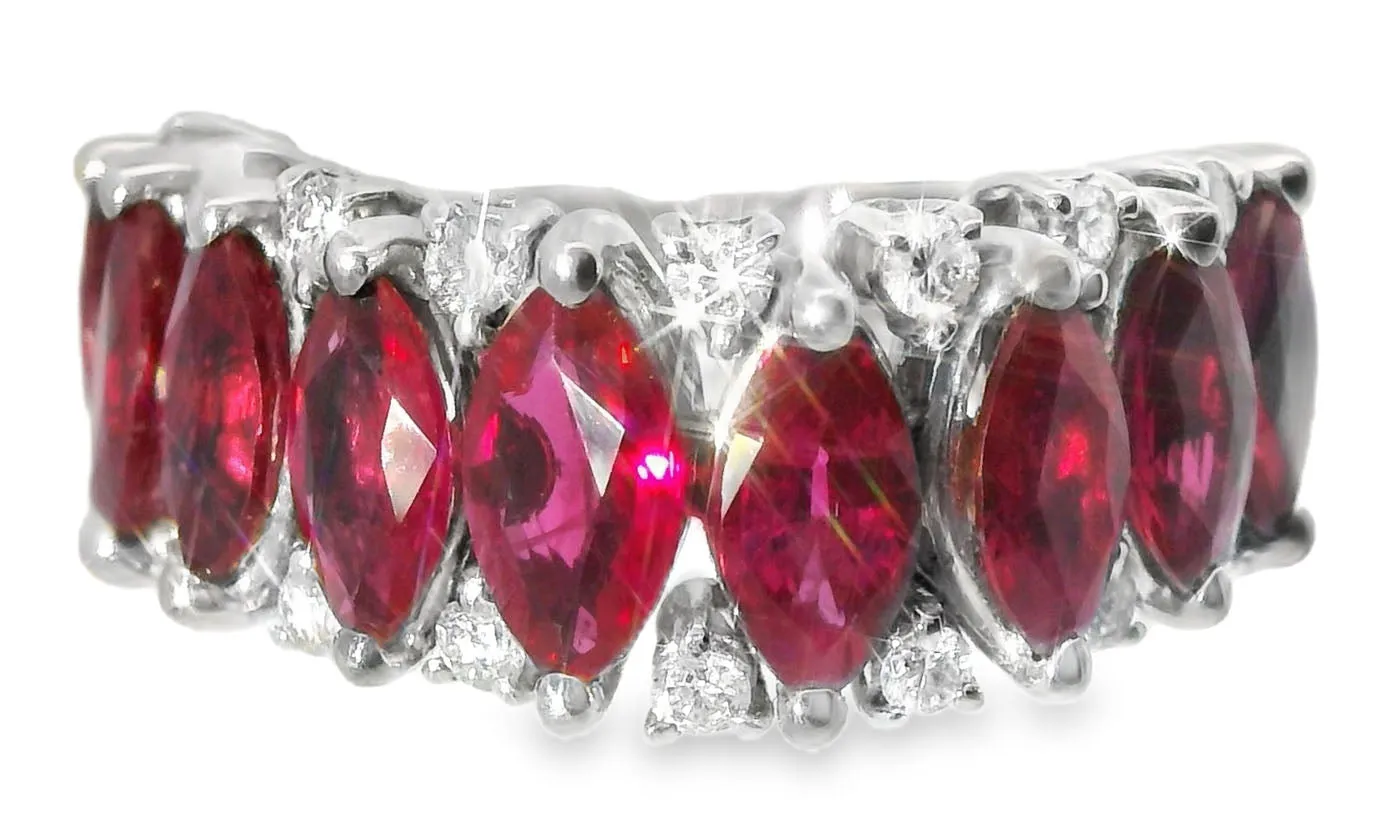 Magnificent Estate 18K White Gold Ruby Diamond Wedding Ring Band