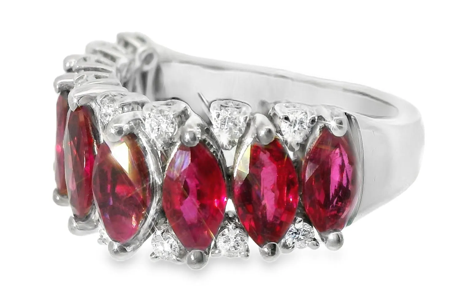 Magnificent Estate 18K White Gold Ruby Diamond Wedding Ring Band