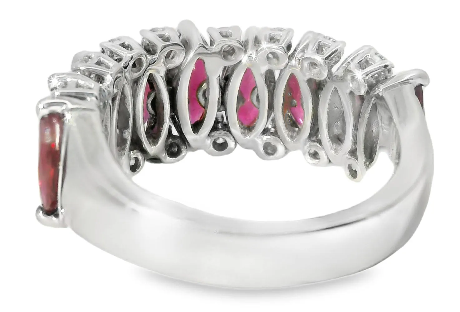 Magnificent Estate 18K White Gold Ruby Diamond Wedding Ring Band
