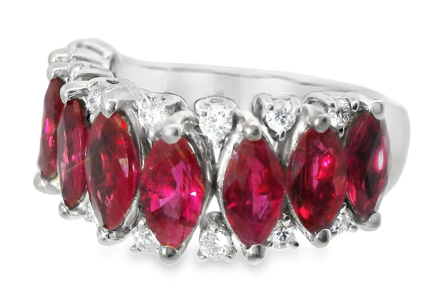 Magnificent Estate 18K White Gold Ruby Diamond Wedding Ring Band
