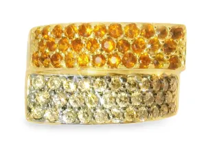 Magnificent Estate 18K Yellow Gold Champagne Pave Diamond Citrine Band Ring