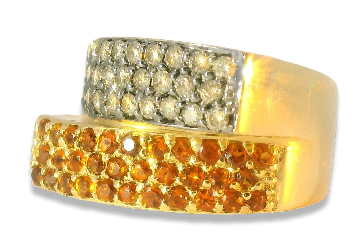 Magnificent Estate 18K Yellow Gold Champagne Pave Diamond Citrine Band Ring