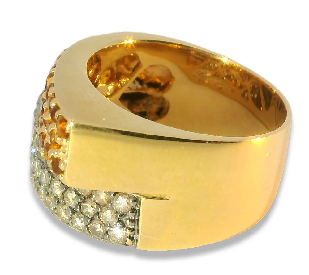 Magnificent Estate 18K Yellow Gold Champagne Pave Diamond Citrine Band Ring