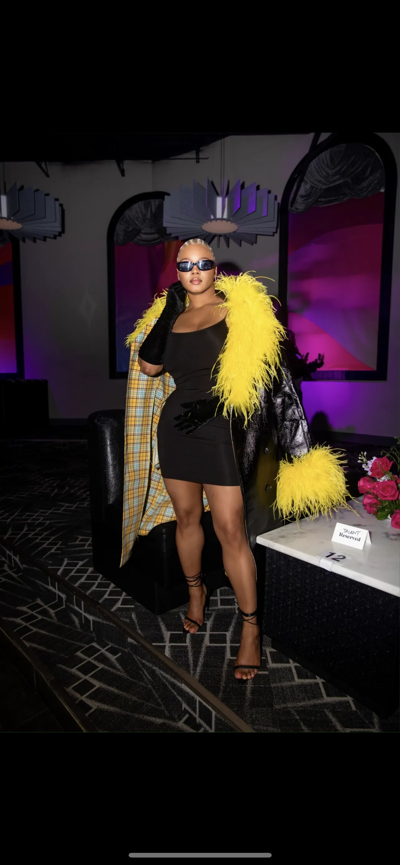 Mason Beretta Black Faux Leather and Yellow Plume Jacket