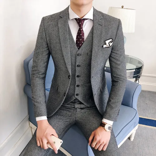 Men's Three Piece Fashion Business Suit Up To 3XL