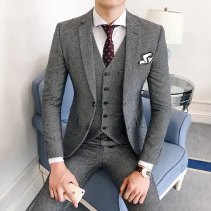 Men's Three Piece Fashion Business Suit Up To 3XL