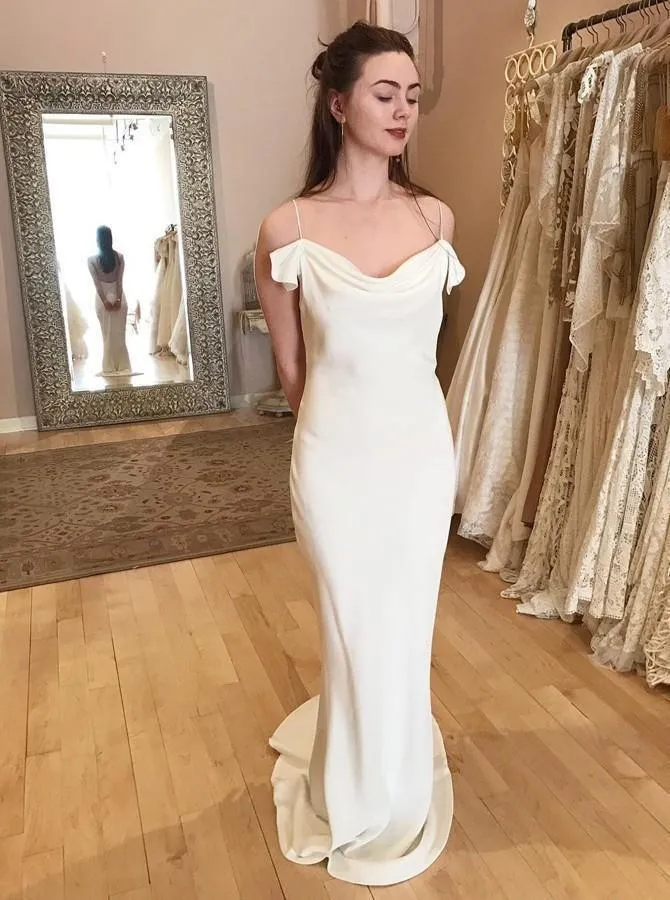 Mermaid Spaghetti Straps Backless Ruched Boho Wedding Dress TN144