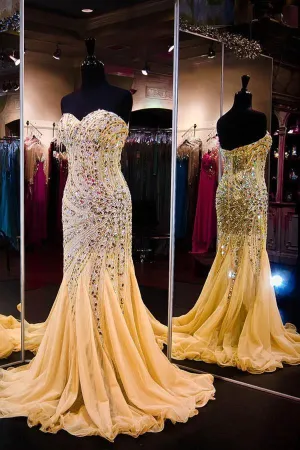 Mermaid Sweetheart Sleeveless Sweep-Train Prom Dress With Beading PG335