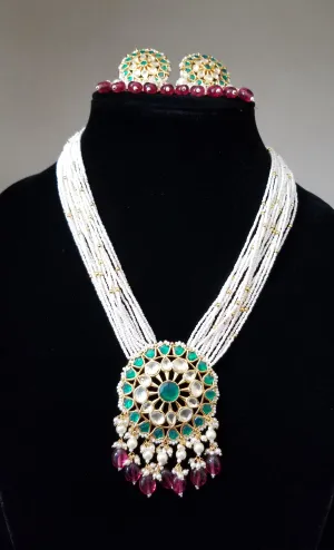 Mid Length Pachi Kundan Pearl Maala With Gold Plating