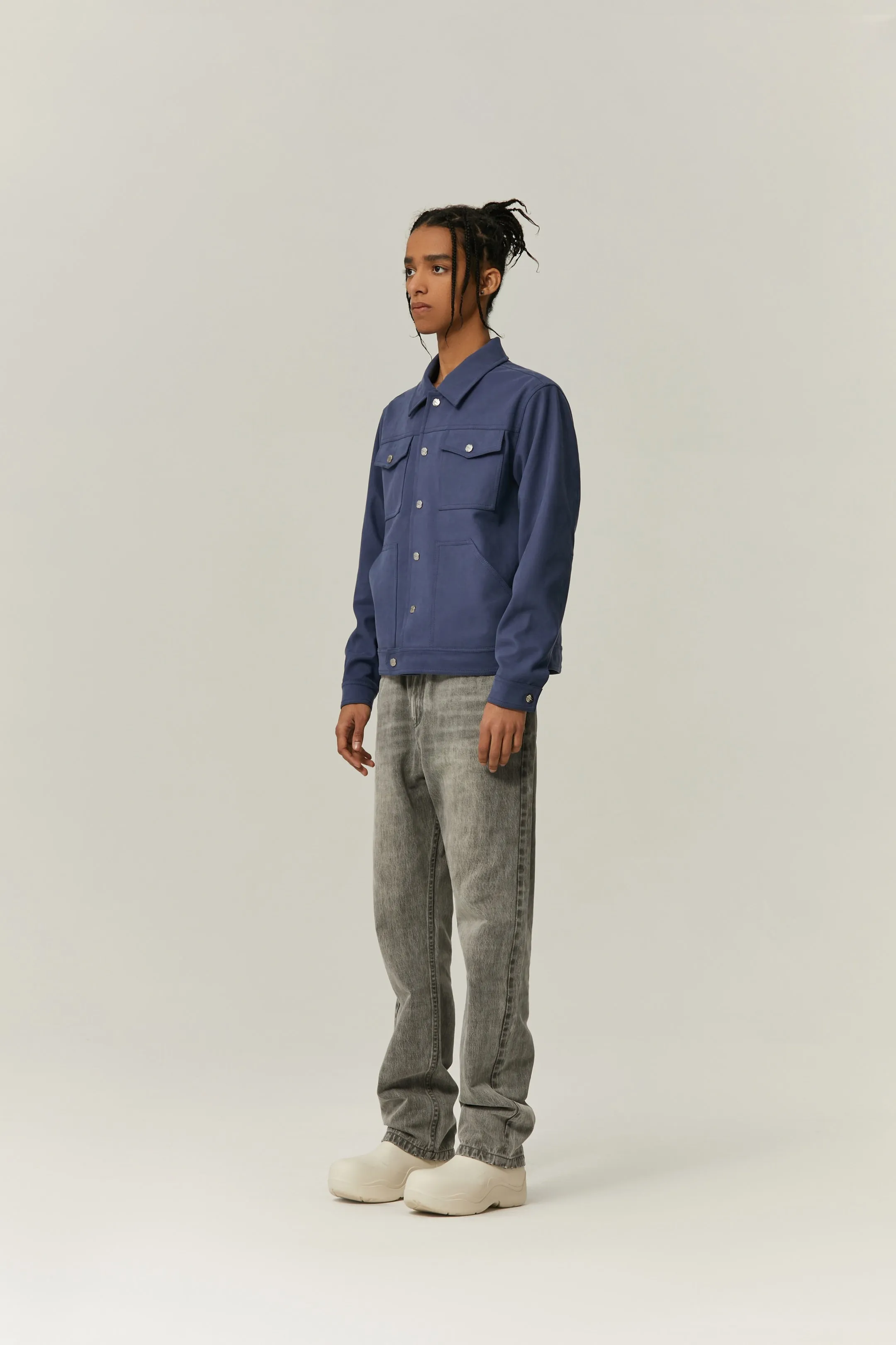 Midnight Blue Suede Fabric Jacket
